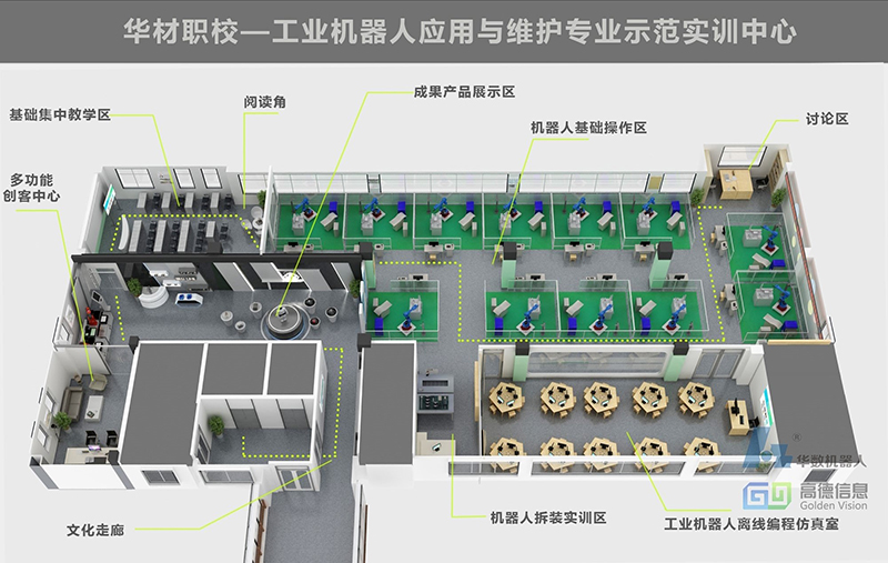 华材职校—工业机械人应用与维护专业树模实训中心